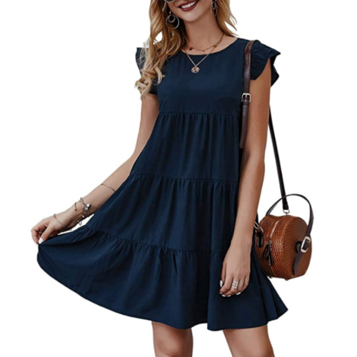 "Effortlessly Chic: A Review of Our Women's Flowy Dress with Cap Sleeves"