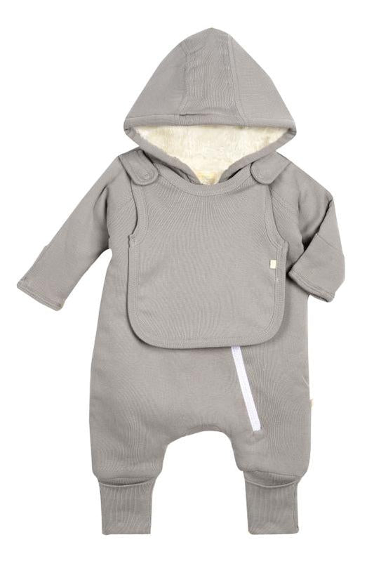"Upgrade Your Baby's Wardrobe with Our Cozy and Stylish Gray Smart Cuddly Jumpsuit Bib - Perfect for Everyday Wear!"