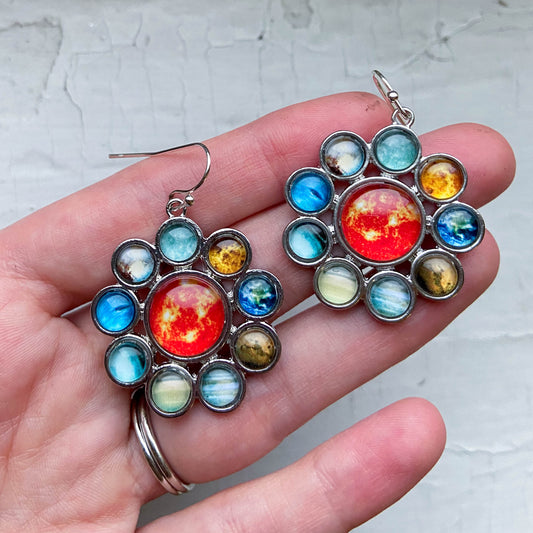 "Shine Bright with Our Solar System Halo Dangle Earrings - Perfect for Space Lovers!"