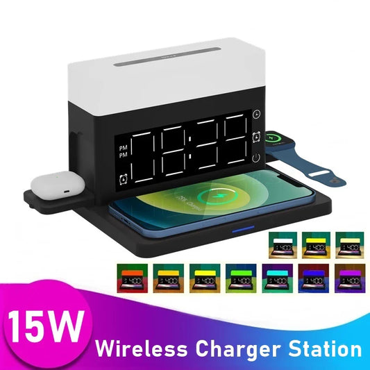"Revolutionize Your Nightstand: The Ultimate Wireless Charger for iPhone 13/12/11 XS with Built-In Night Light and Alarm Clock"
