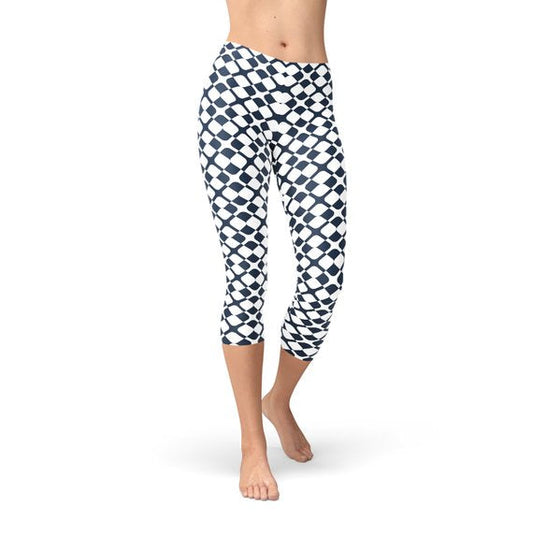 "Unleash Your Inner Athlete: The Stylish and Functional Women's Geometric Blue Tile Capri Leggings"