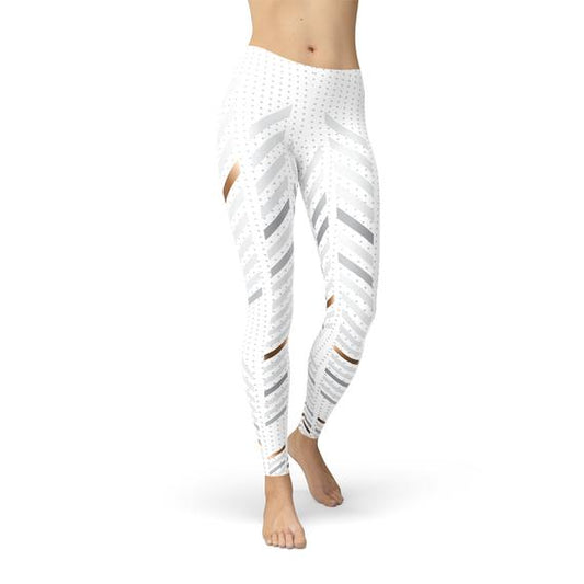 "Unleash Your Inner Athleisure Queen with our White Stripes Leggings: A Must-Have Addition to Your Workout Wardrobe"