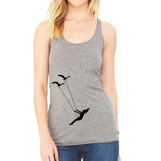 "Unleash Your Inner Free Spirit with our American Apparel Racerback Tank Top: Featuring a Flying Bird Swing Design"