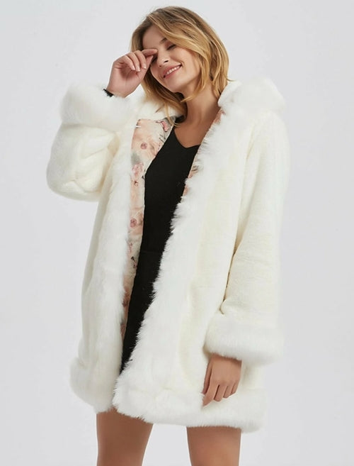 "Stay Warm and Stylish with Our Women's Hooded Faux Fur Collar Jacket: The Must-Have Winter Essential!"