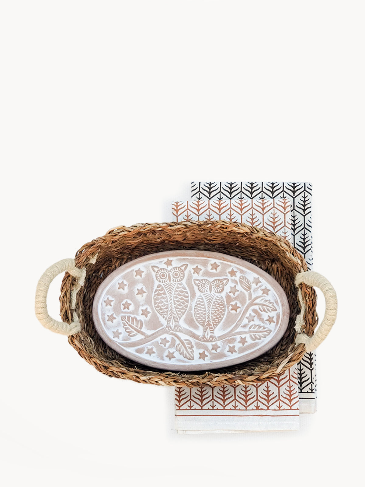 Bread Warmer & Basket Gift Set with Tea Towel - Owl Oval - ZYTU