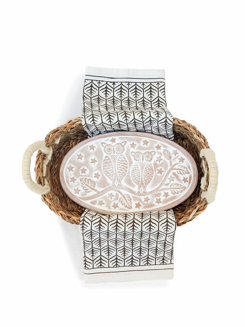 Bread Warmer & Basket Gift Set with Tea Towel - Owl Oval - ZYTU