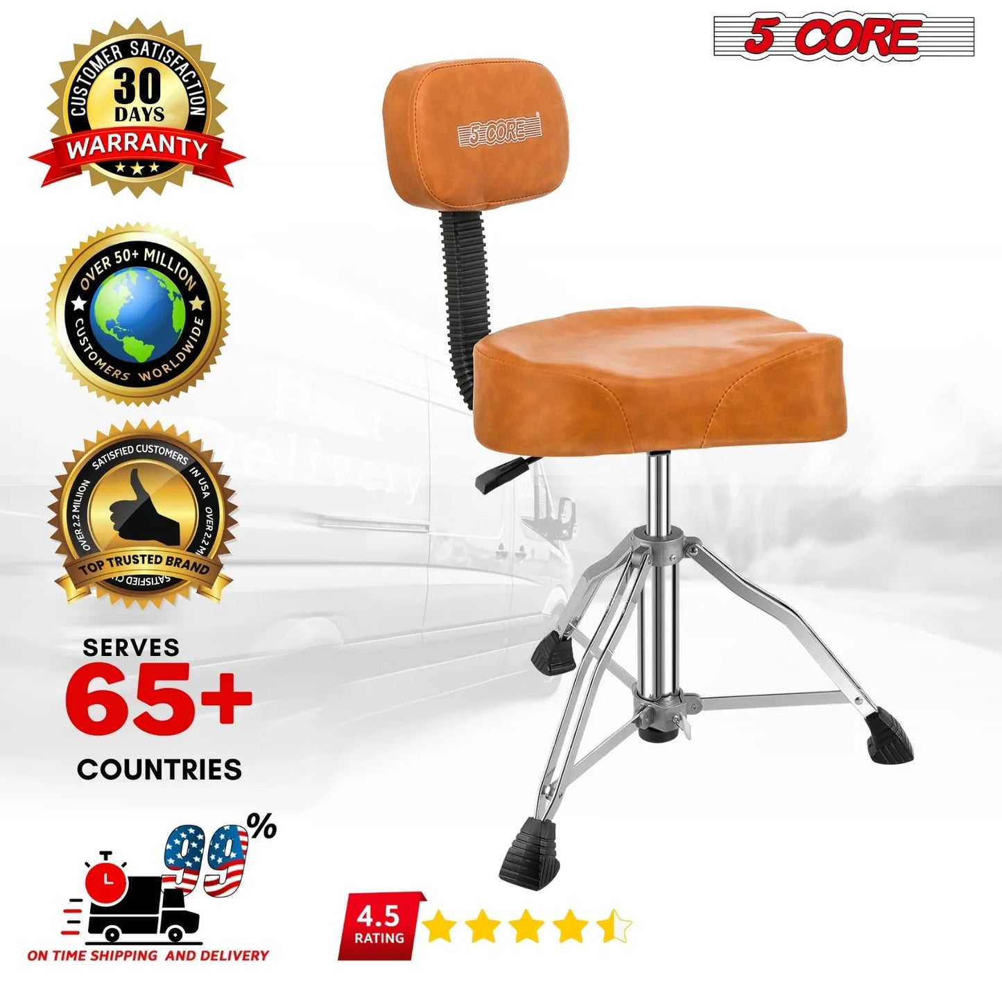 5Core Drum Throne Padded Guitar Stool Backrest Drummer Seat for Adults
