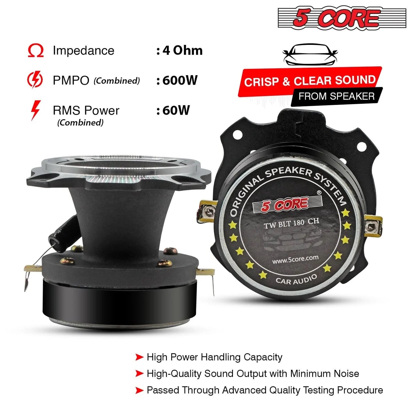 5Core Tweeters Speakers Car Audio Pair 600W Peak 3.5 Inch Super Bullet