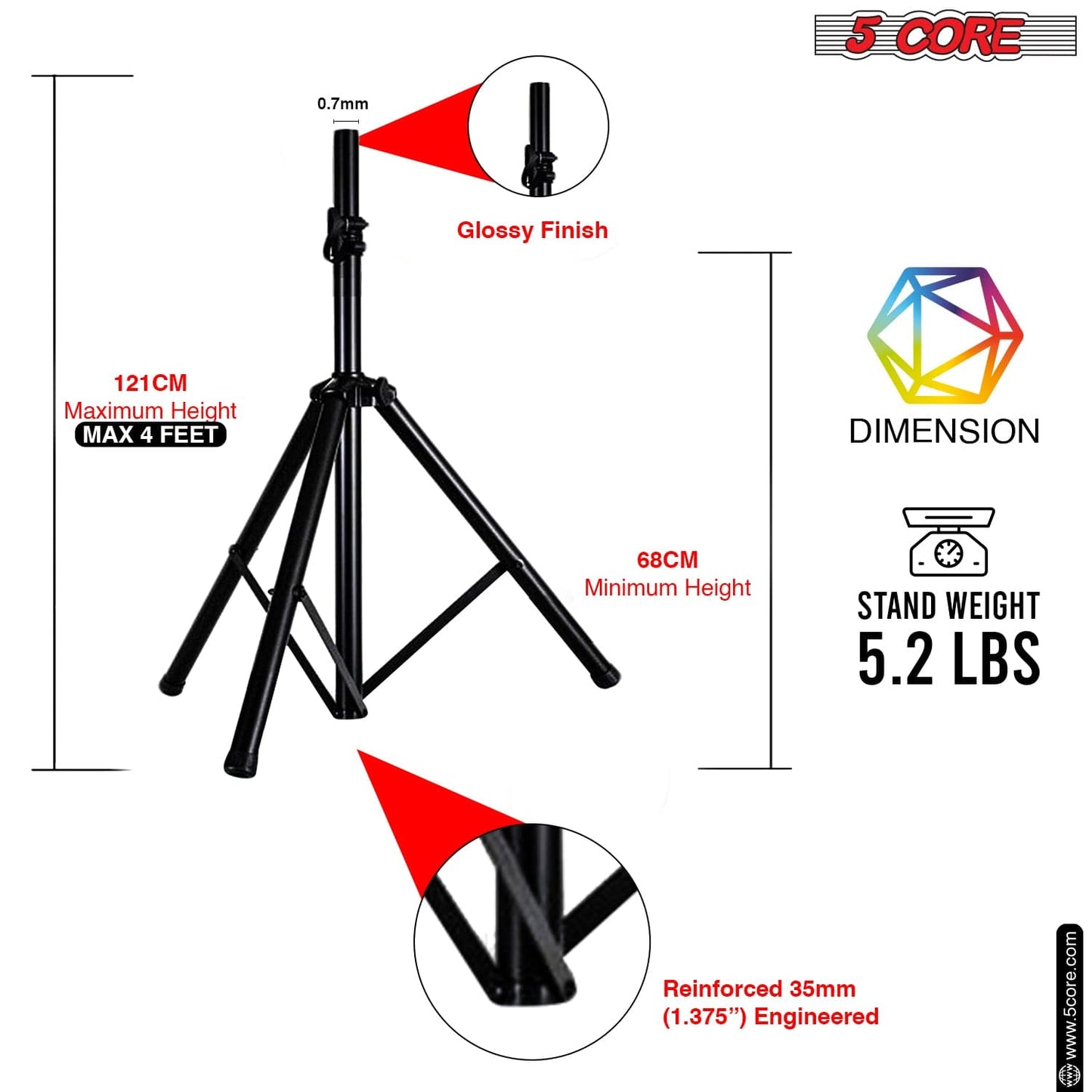 5 Core Speaker Stand Tripod Floor Adjustable Up to 48 Inch DJ Studio