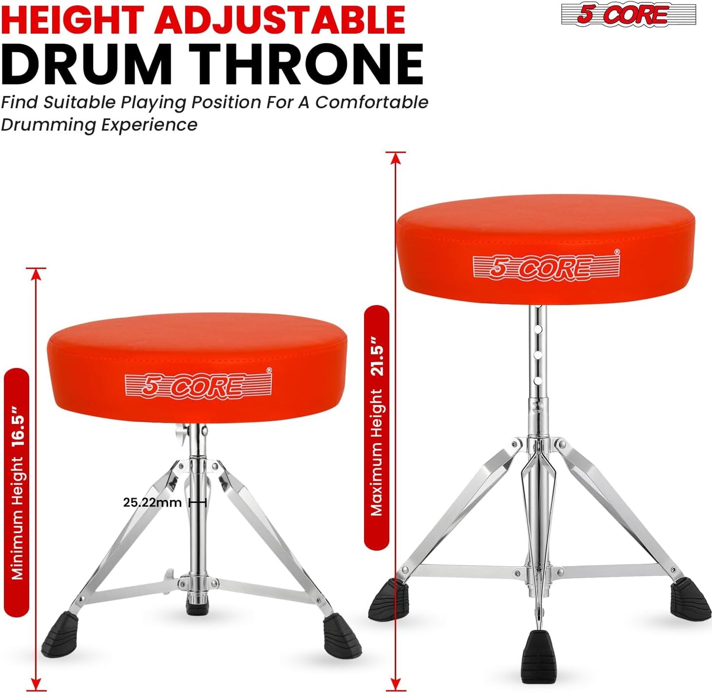 5Core Drum Throne Adjustable Guitar Stool Padded Seat + Drum Practice
