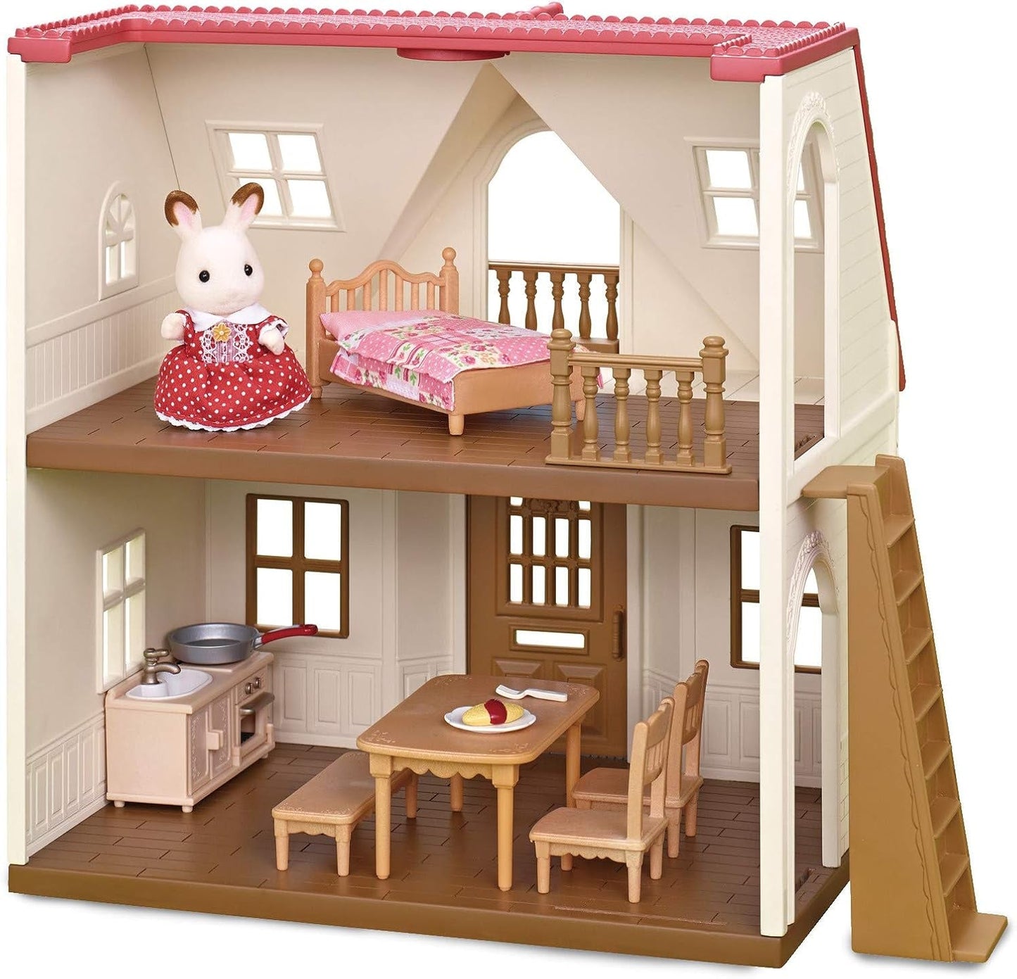 Red Roof Grand Mansion Gift Set, Dollhouse Playset with 3 Figures,