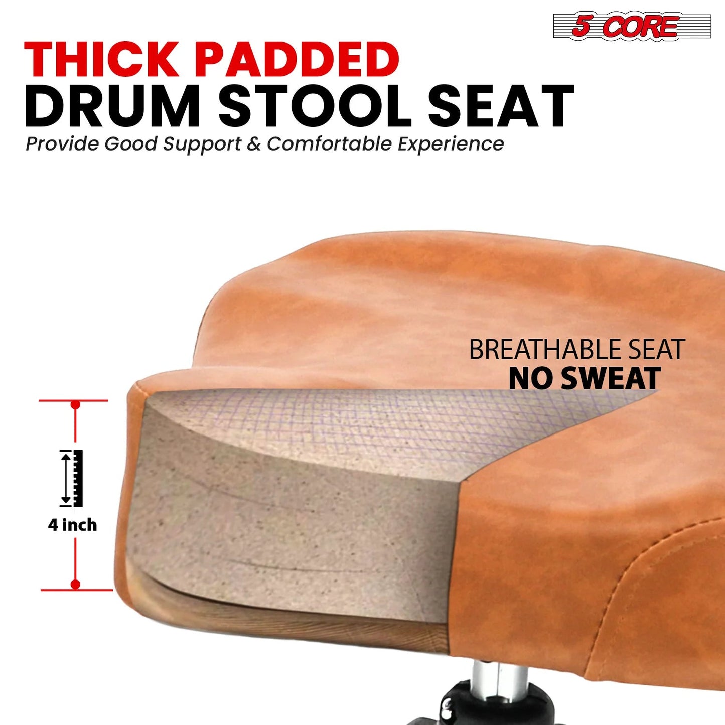 5Core Drum Throne Padded Guitar Stool Backrest Drummer Seat for Adults