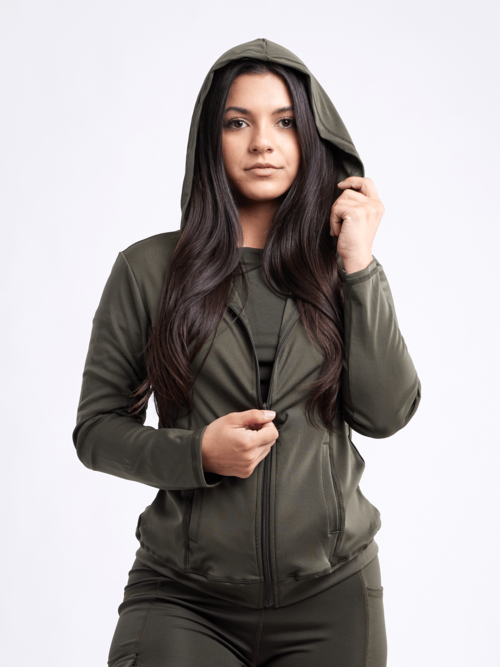 Athletic Fitted Zip-Up Hoodie Jacket with Pockets - ZYTU