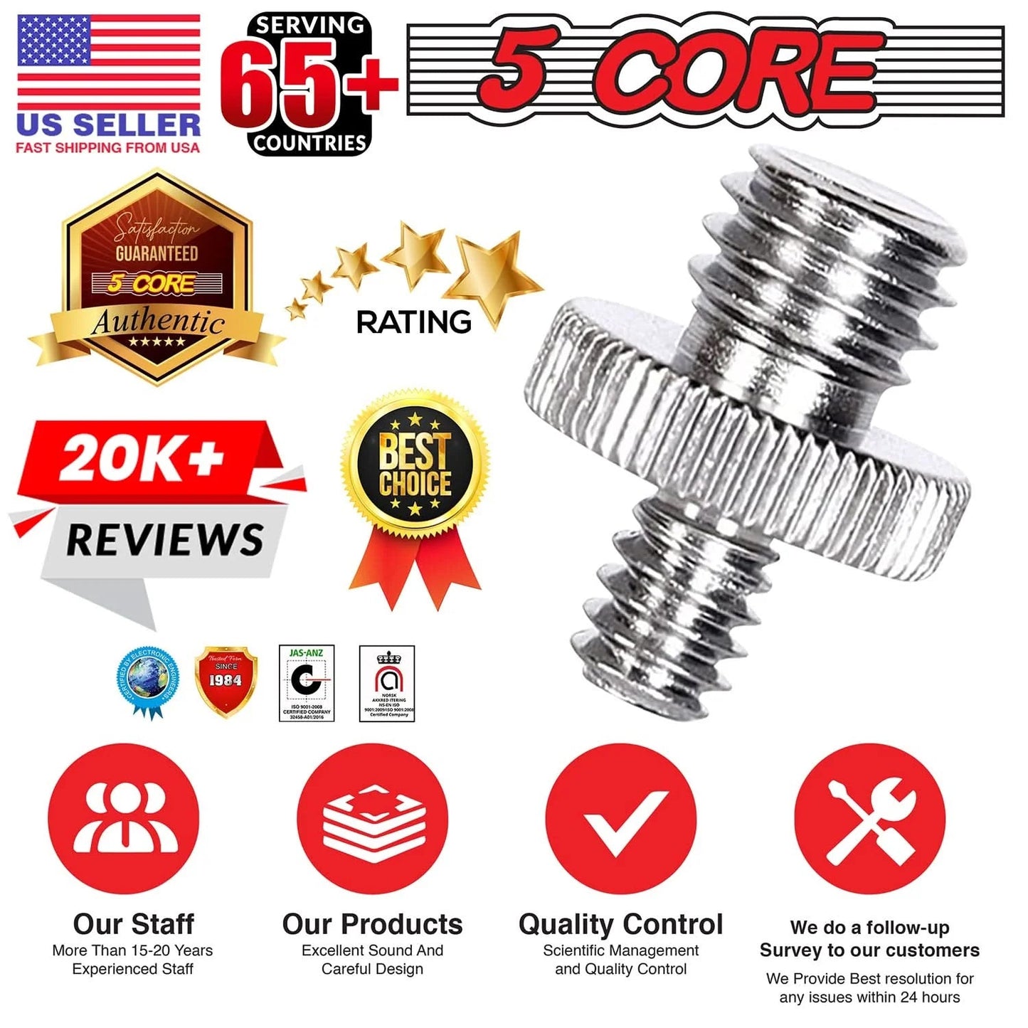 5Core 1/4 Male to 3/8 Inch Male Threaded Camera Tripod Screw Adapter