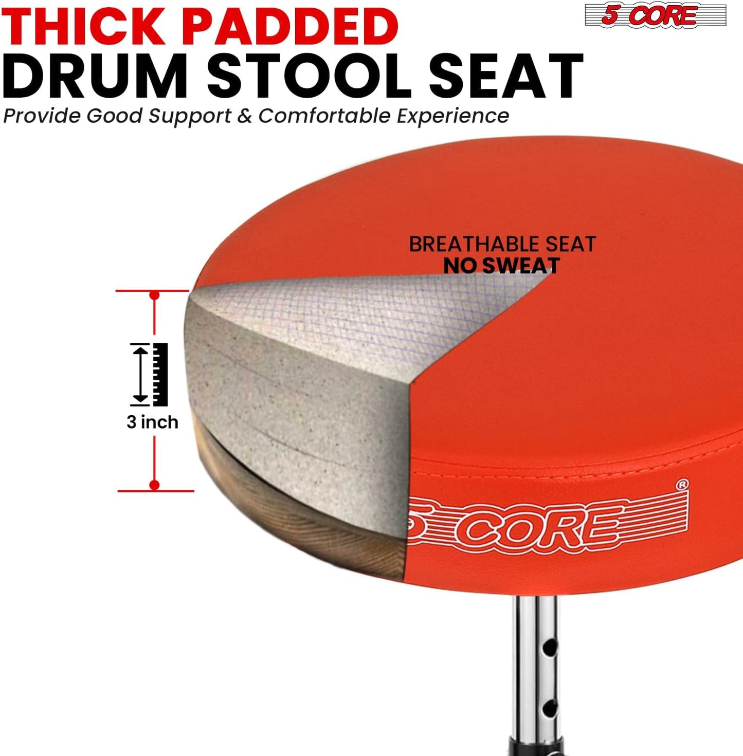 5Core Drum Throne Adjustable Guitar Stool Padded Seat + Drum Practice