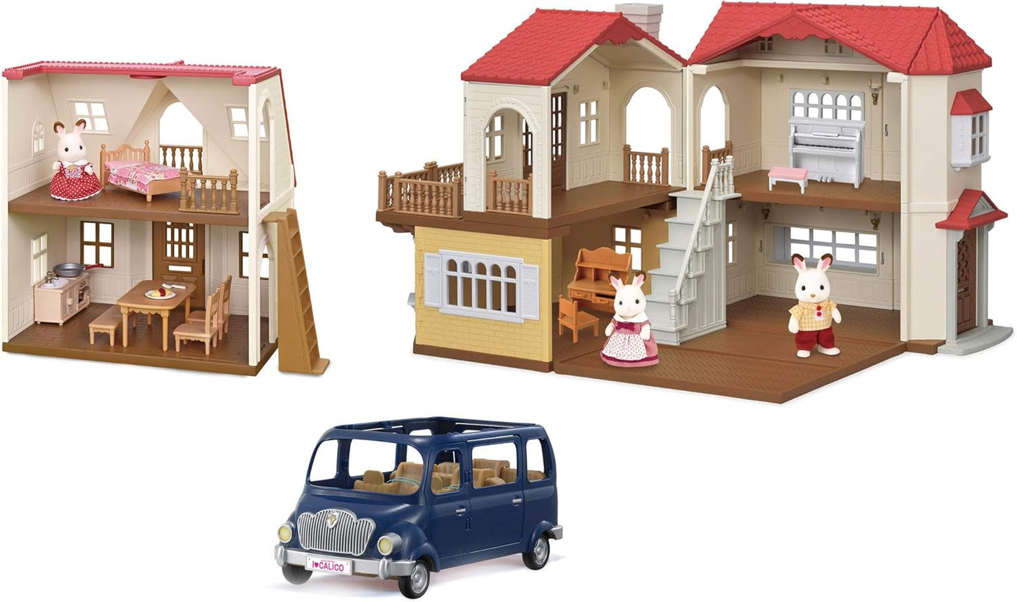 Red Roof Grand Mansion Gift Set, Dollhouse Playset with 3 Figures,