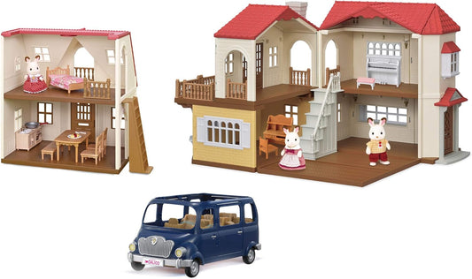 Red Roof Grand Mansion Gift Set, Dollhouse Playset with 3 Figures,