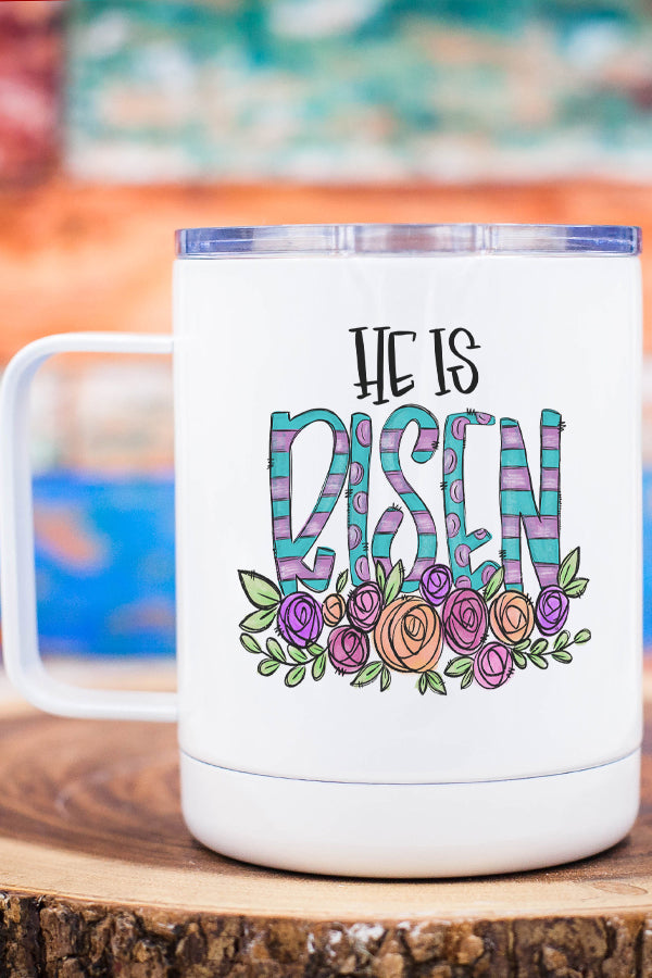 Easter He Is Risen Stripes Floral Stainless Steel Coffee Travel Cup