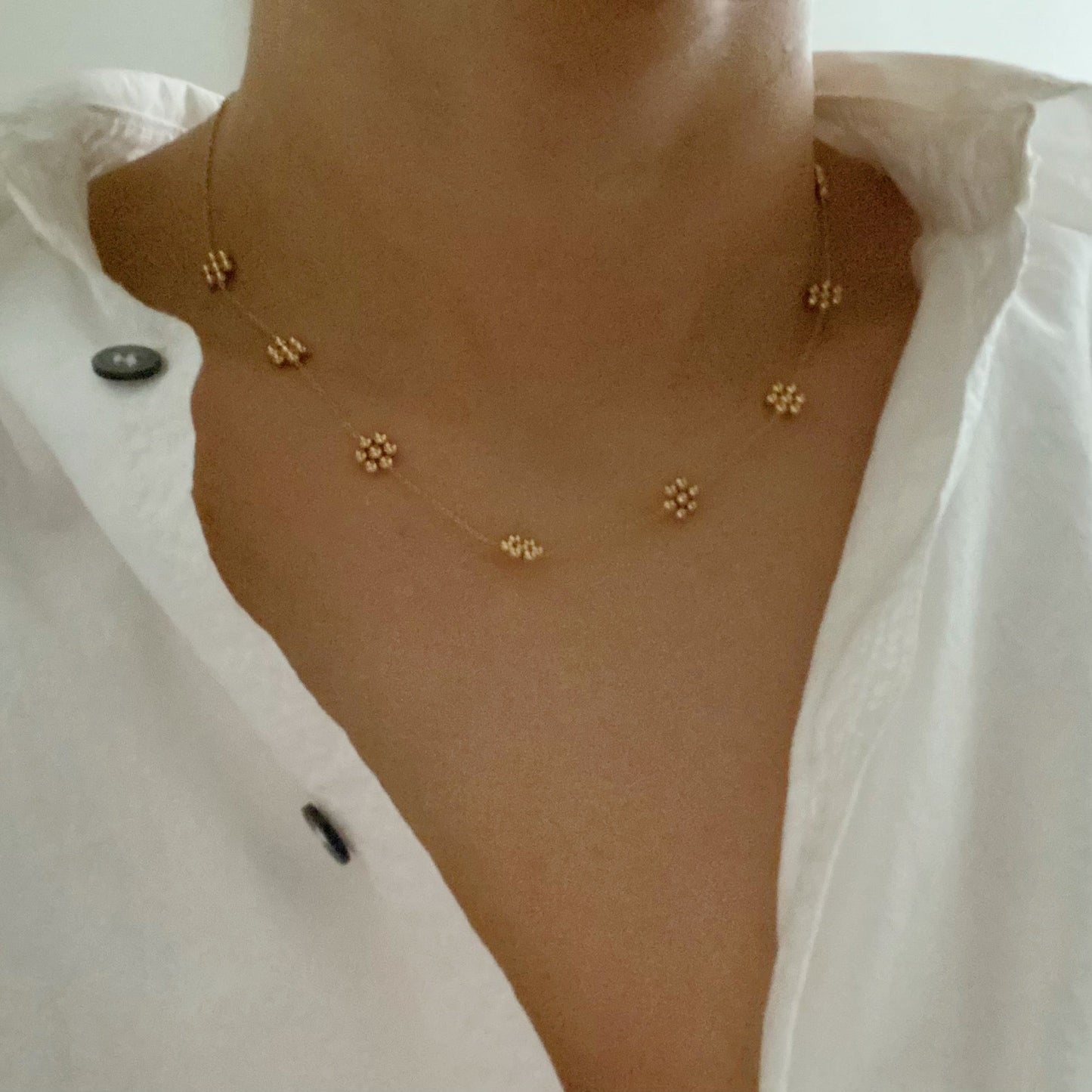 Dainty Golden Bead Flower Necklace - ZYTU