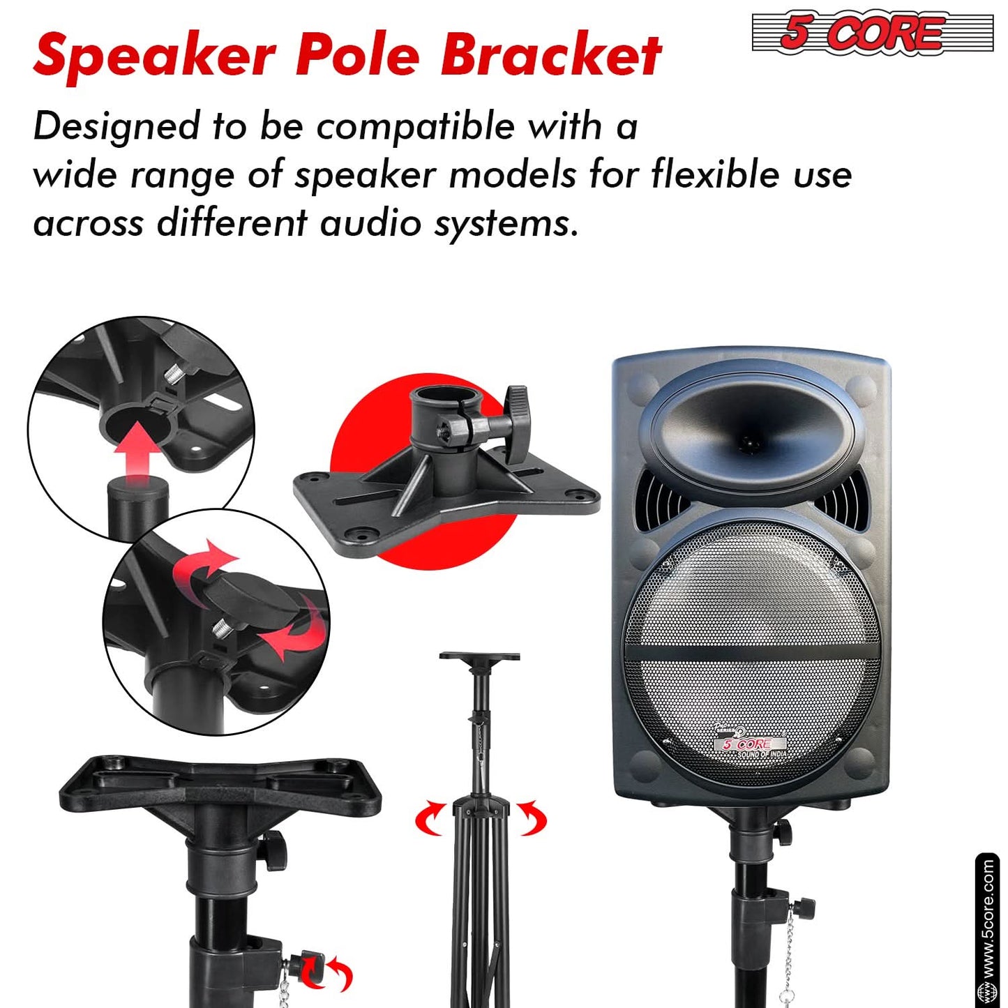5 Core Speaker Stand Tripod Floor Adjustable Up to 48 Inch DJ Studio