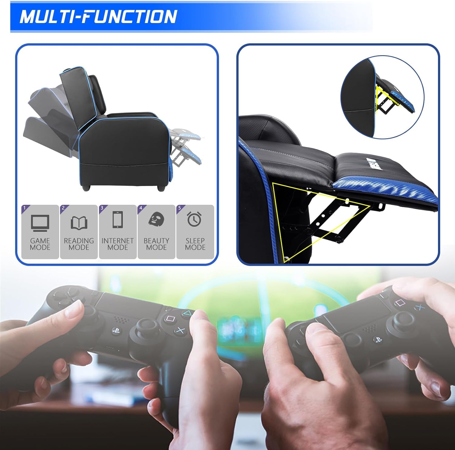 Gaming Recliner Chair for Adults in Blue - ZYTU
