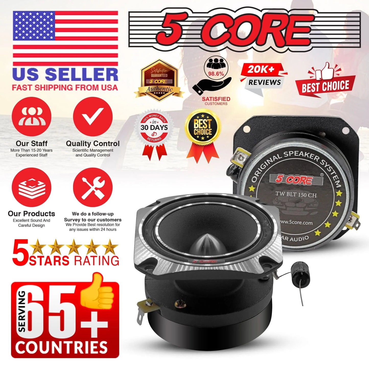 5Core Tweeters Speakers Car Audio Pair 600W Peak 3.5 Inch Super