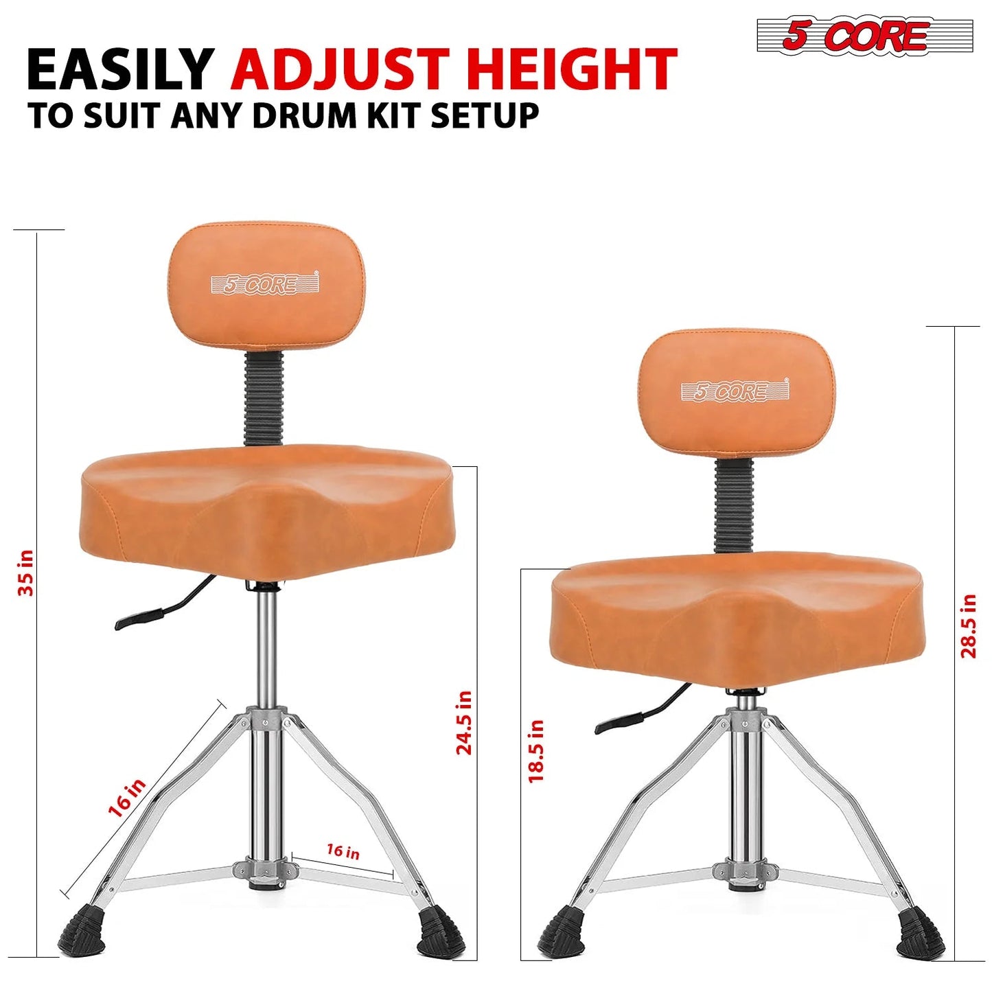 5Core Drum Throne Padded Guitar Stool Backrest Drummer Seat for Adults