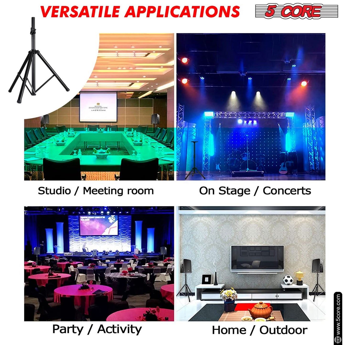 5 Core Speaker Stand Tripod Floor Adjustable Up to 48 Inch DJ Studio