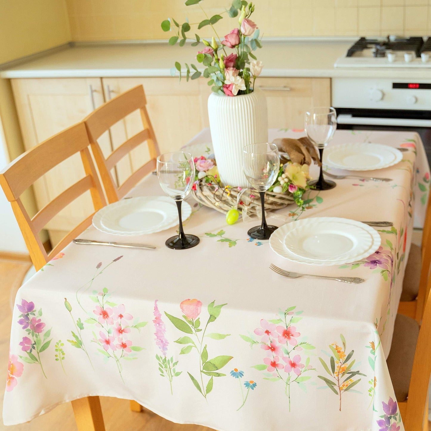 Finest Floral Coloring Rectangle Easter Tablecloth Non Iron Stain