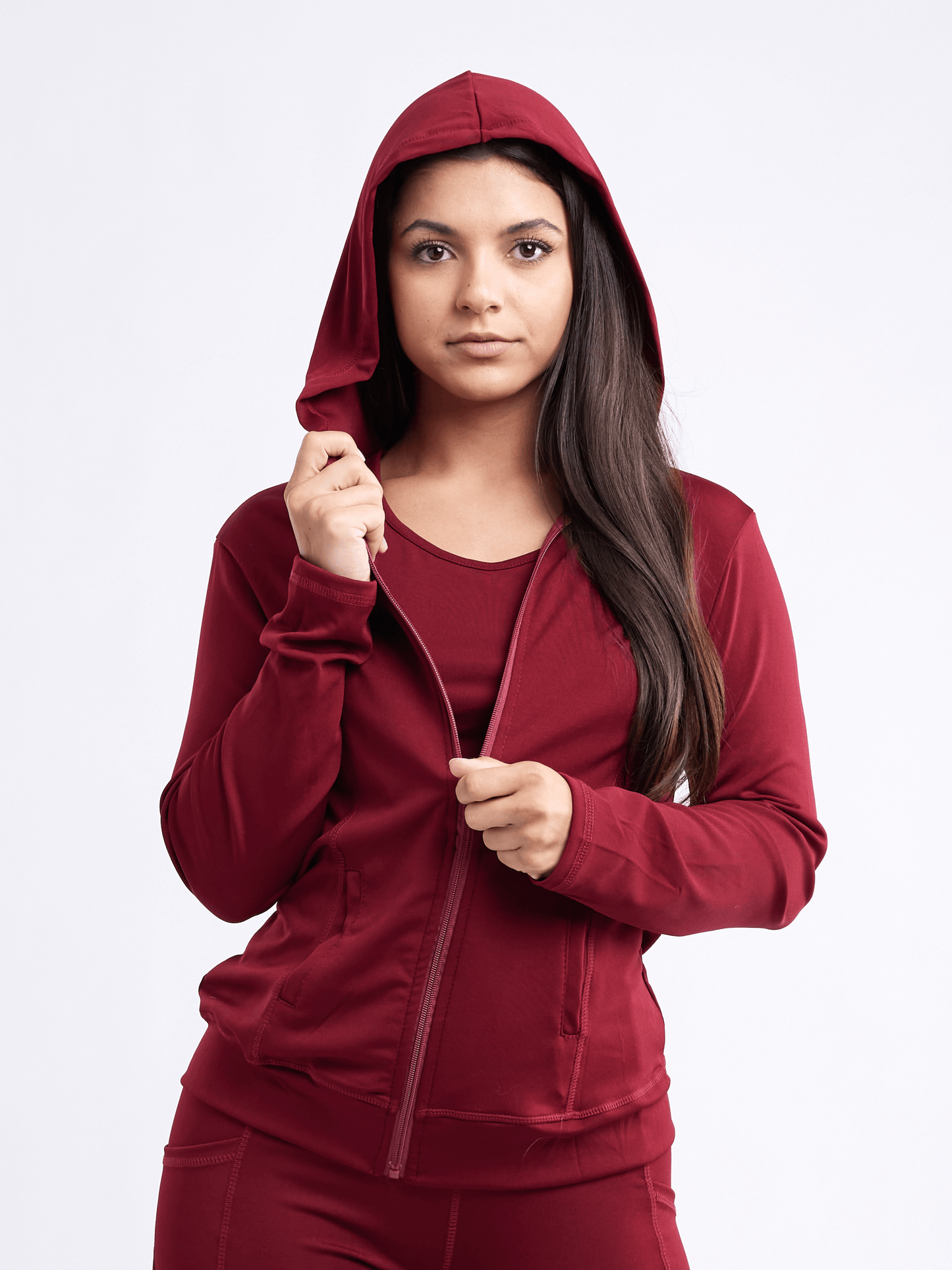 Athletic Fitted Zip-Up Hoodie Jacket with Pockets - ZYTU