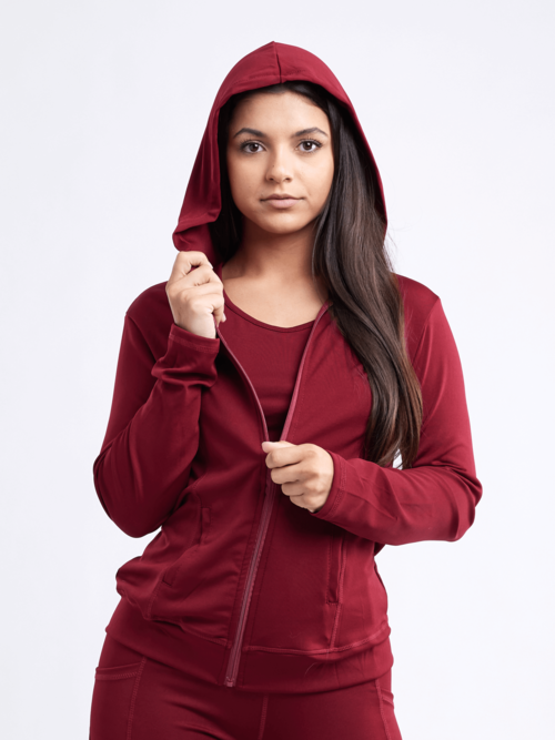 Athletic Fitted Zip-Up Hoodie Jacket with Pockets - ZYTU