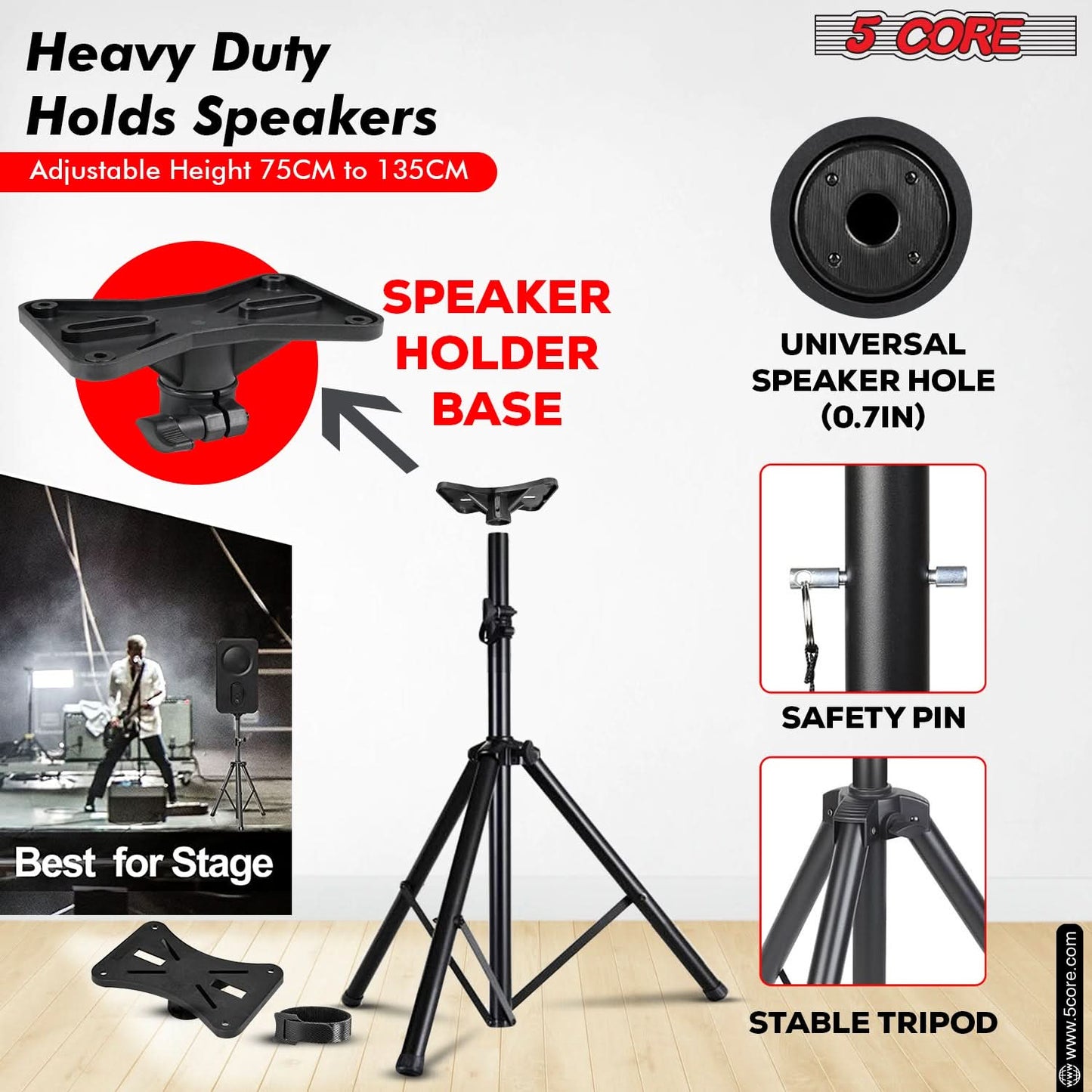 5 Core Speaker Stand Tripod Floor Adjustable Up to 48 Inch DJ Studio