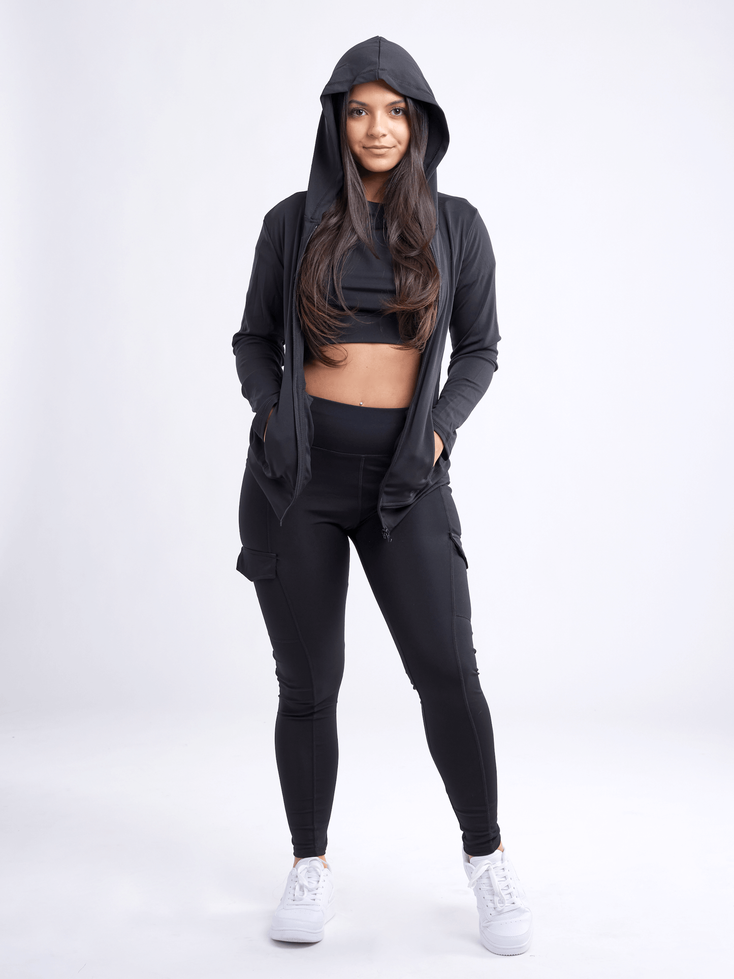 Athletic Fitted Zip-Up Hoodie Jacket with Pockets - ZYTU