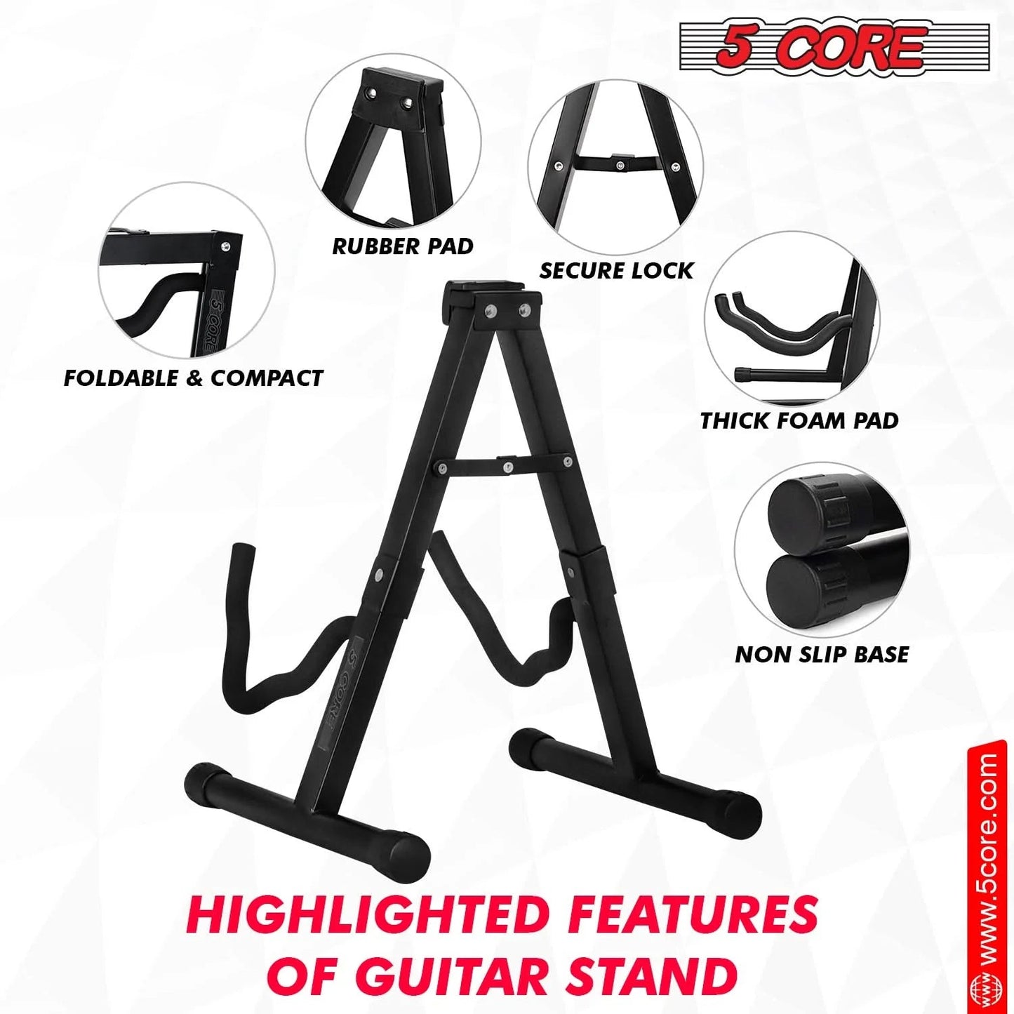 5Core Guitar Stand Floor a Frame Electric Acoustic Bass Soporte Para