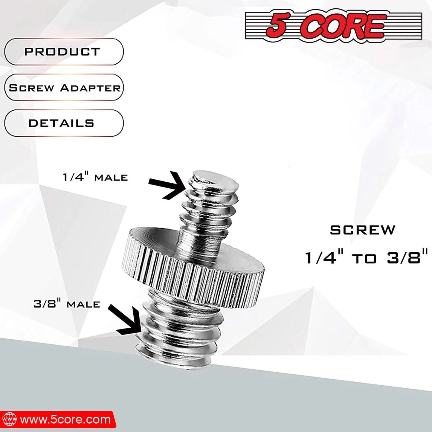 5Core 1/4 Male to 3/8 Inch Male Threaded Camera Tripod Screw Adapter