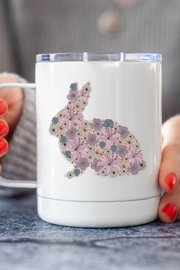 Easter Floral Bunny Stainless Steel Coffee Travel Cup