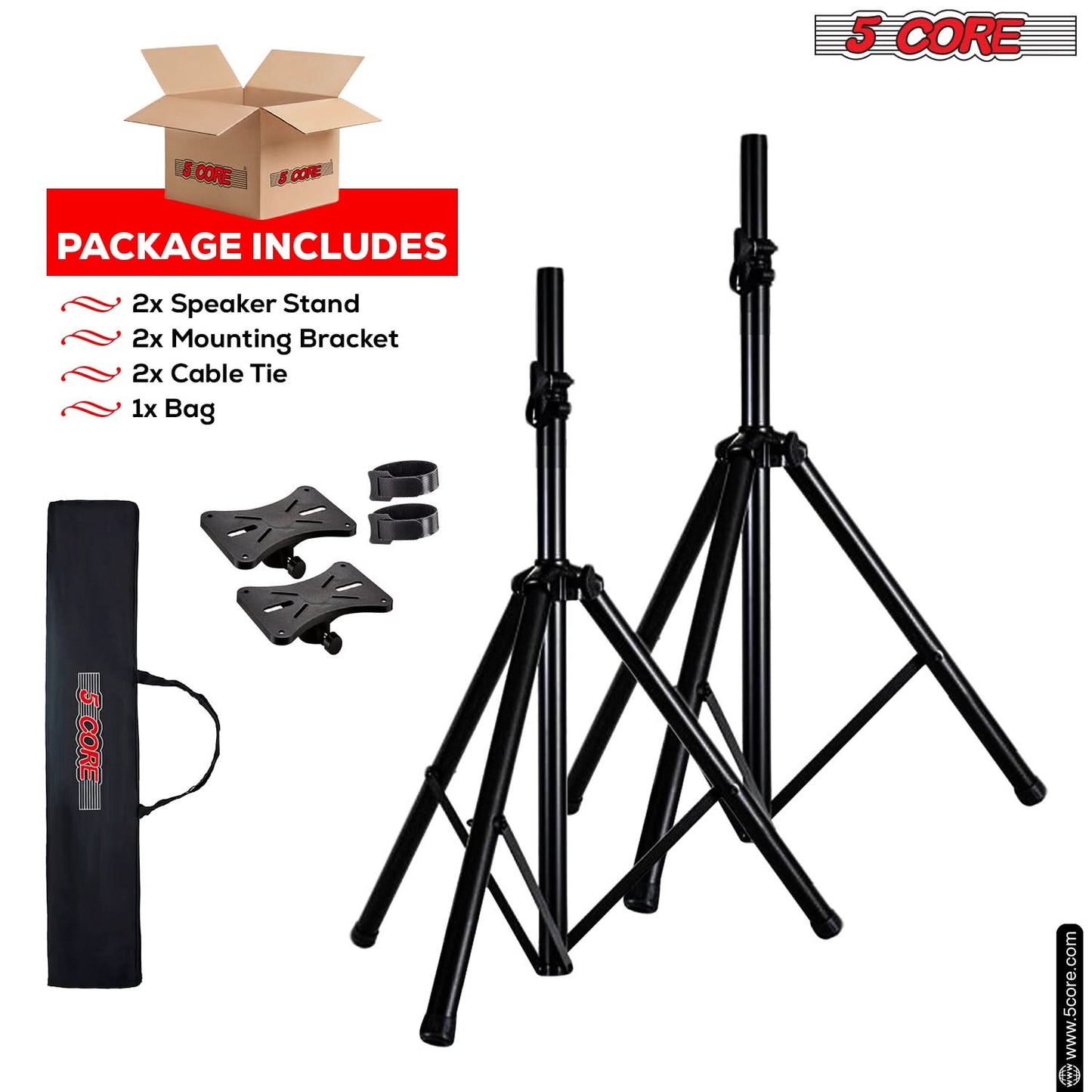 5 Core Speaker Stand Tripod Floor Adjustable Up to 48 Inch DJ Studio