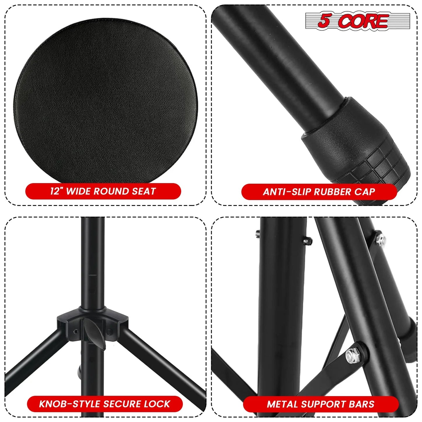 5Core Drum Throne Adjustable Guitar Stool Padded Drummer Seat for