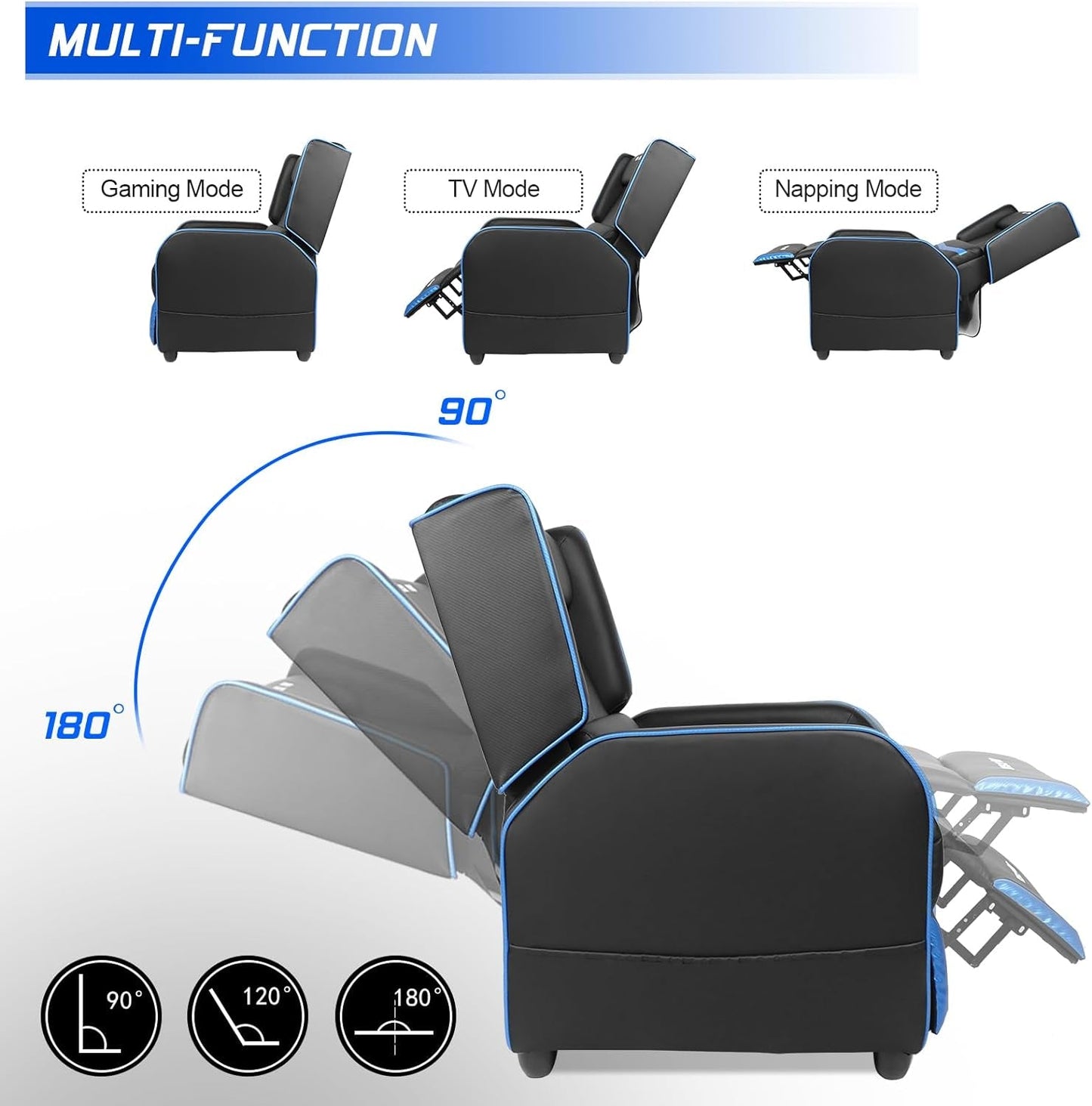 Gaming Recliner Chair for Adults in Blue - ZYTU