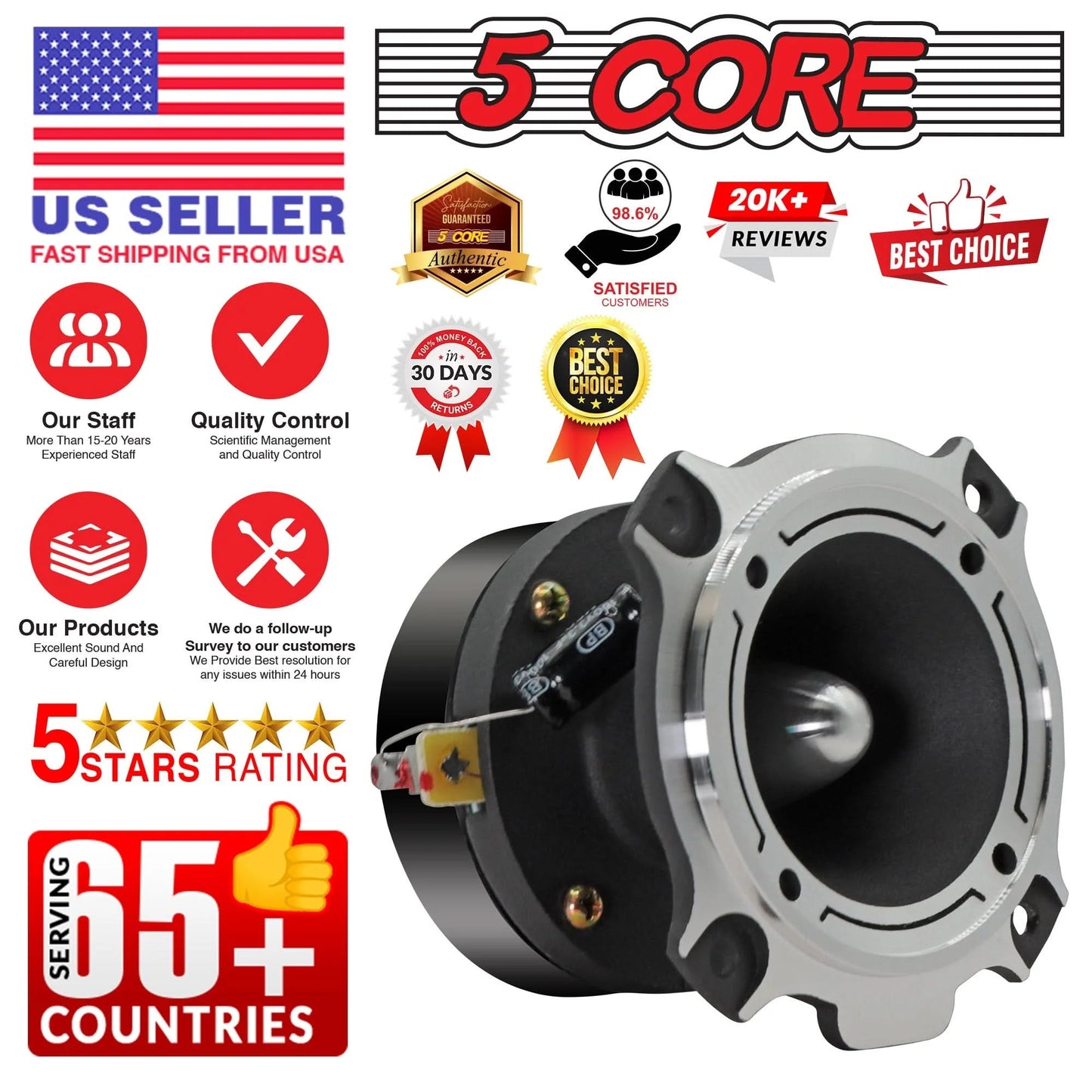5Core Tweeters Speakers Car Audio Pair 600W Peak 3.5 Inch Super Bullet