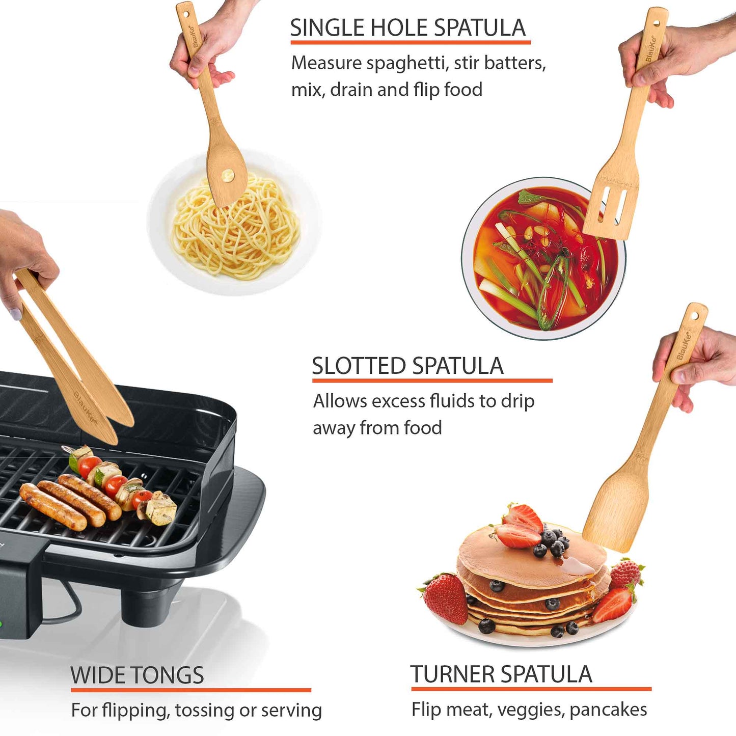 Bamboo Kitchen Utensils Set 8-Pack - Wooden Cooking Utensils - ZYTU