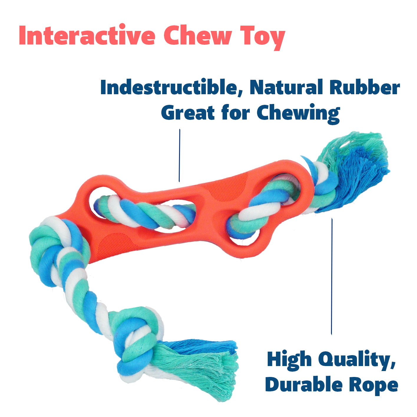 Rubber Bone Dog Chew Toy with Tug Rope -- Great for Active Dogs - ZYTU