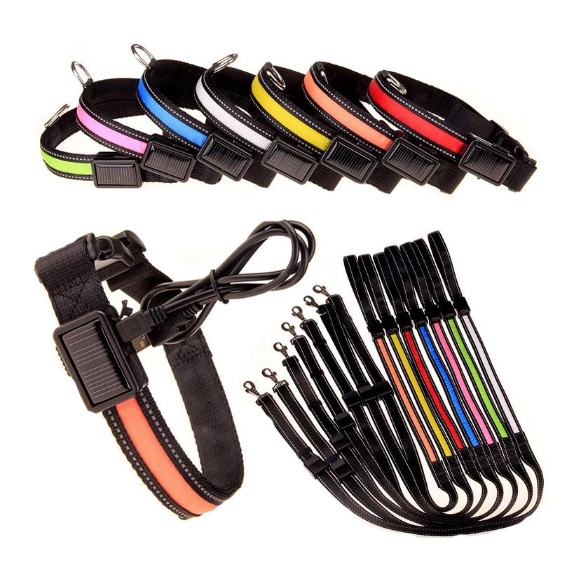 USB and Solar Charge Reflective Led Dog Collar - ZYTU