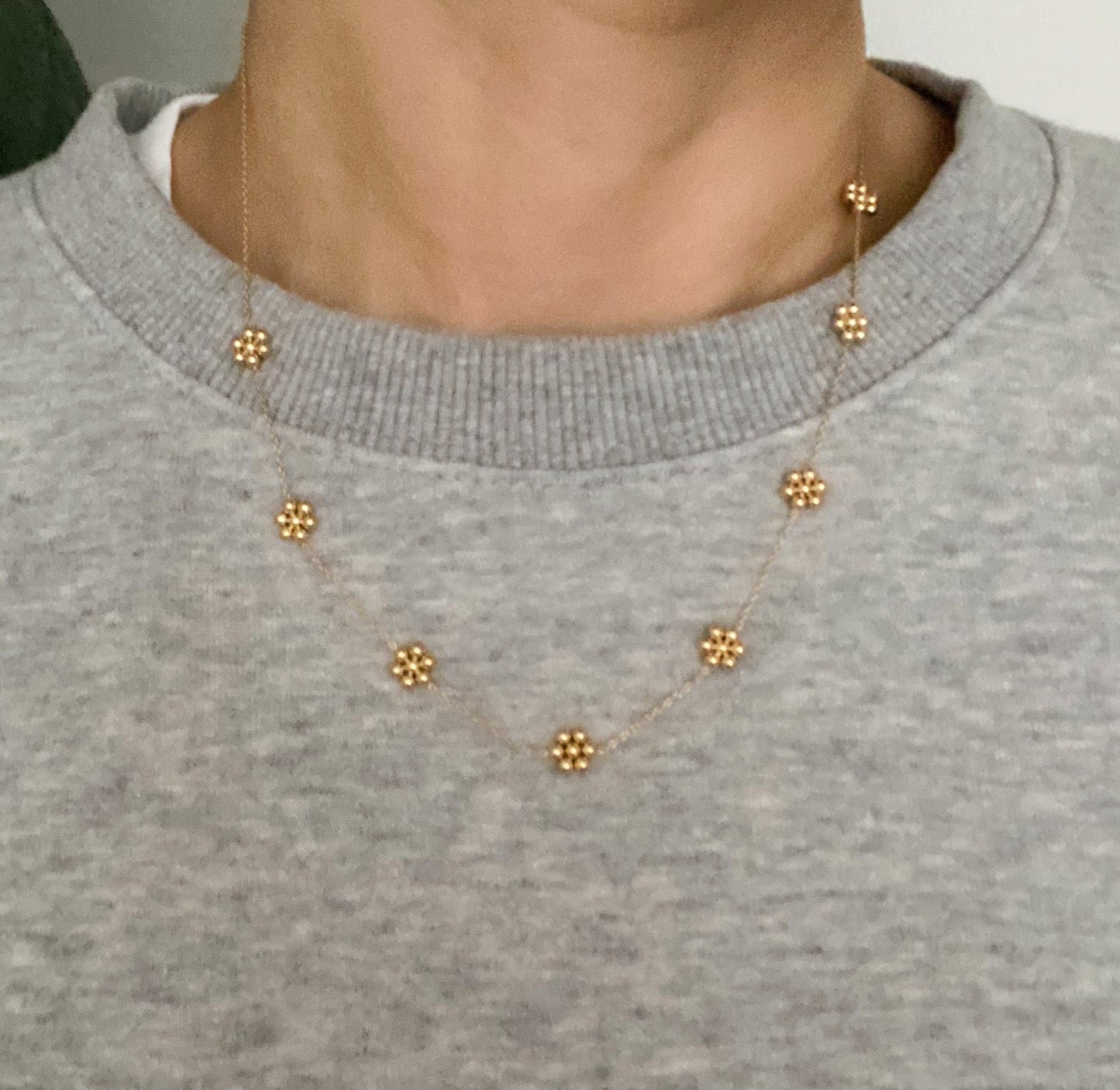 Dainty Golden Bead Flower Necklace - ZYTU