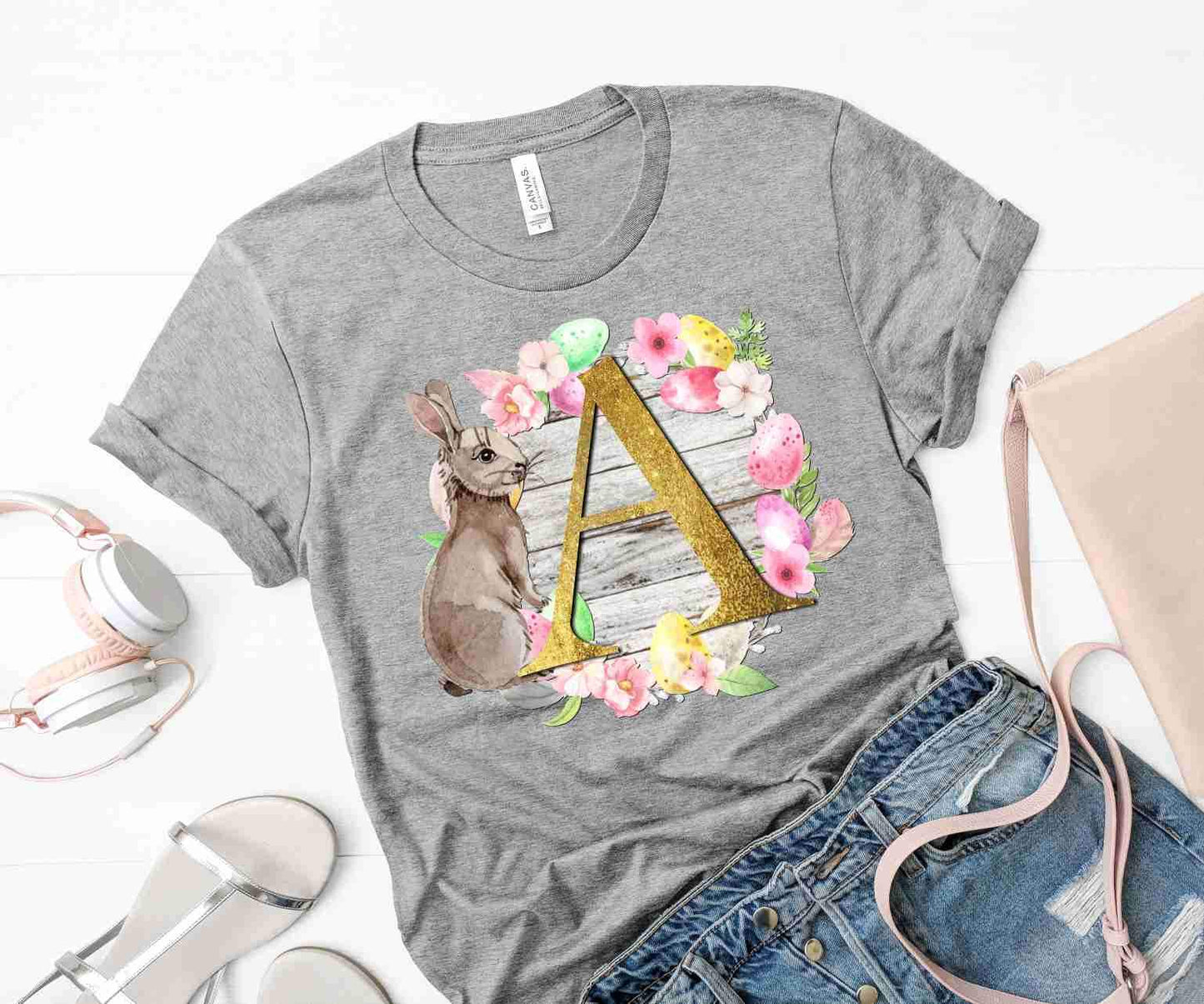 Easter Bunny Floral Letter - Graphic Tee