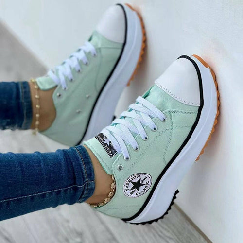 Flat Lace-Up Sneakers Pattern Canvas Casual Women Sport Shoes - ZYTU