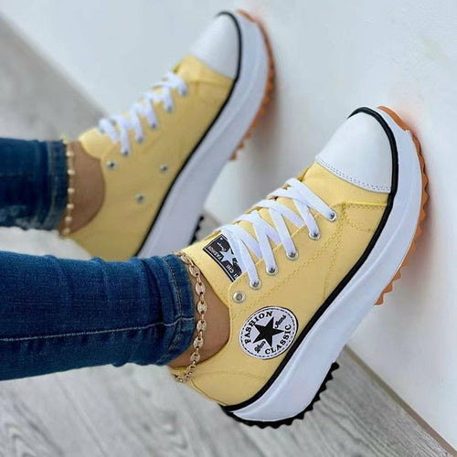 Flat Lace-Up Sneakers Pattern Canvas Casual Women Sport Shoes - ZYTU