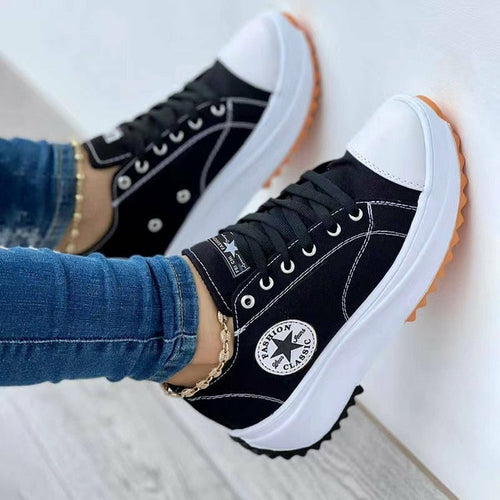 Flat Lace-Up Sneakers Pattern Canvas Casual Women Sport Shoes - ZYTU