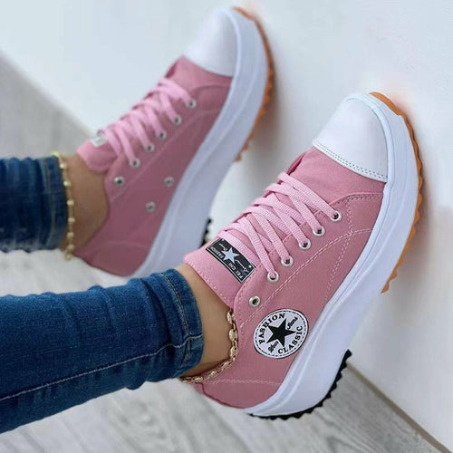 Flat Lace-Up Sneakers Pattern Canvas Casual Women Sport Shoes - ZYTU