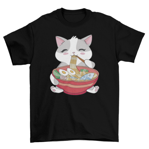 Cat animal eating ramen t-shirt - ZYTU